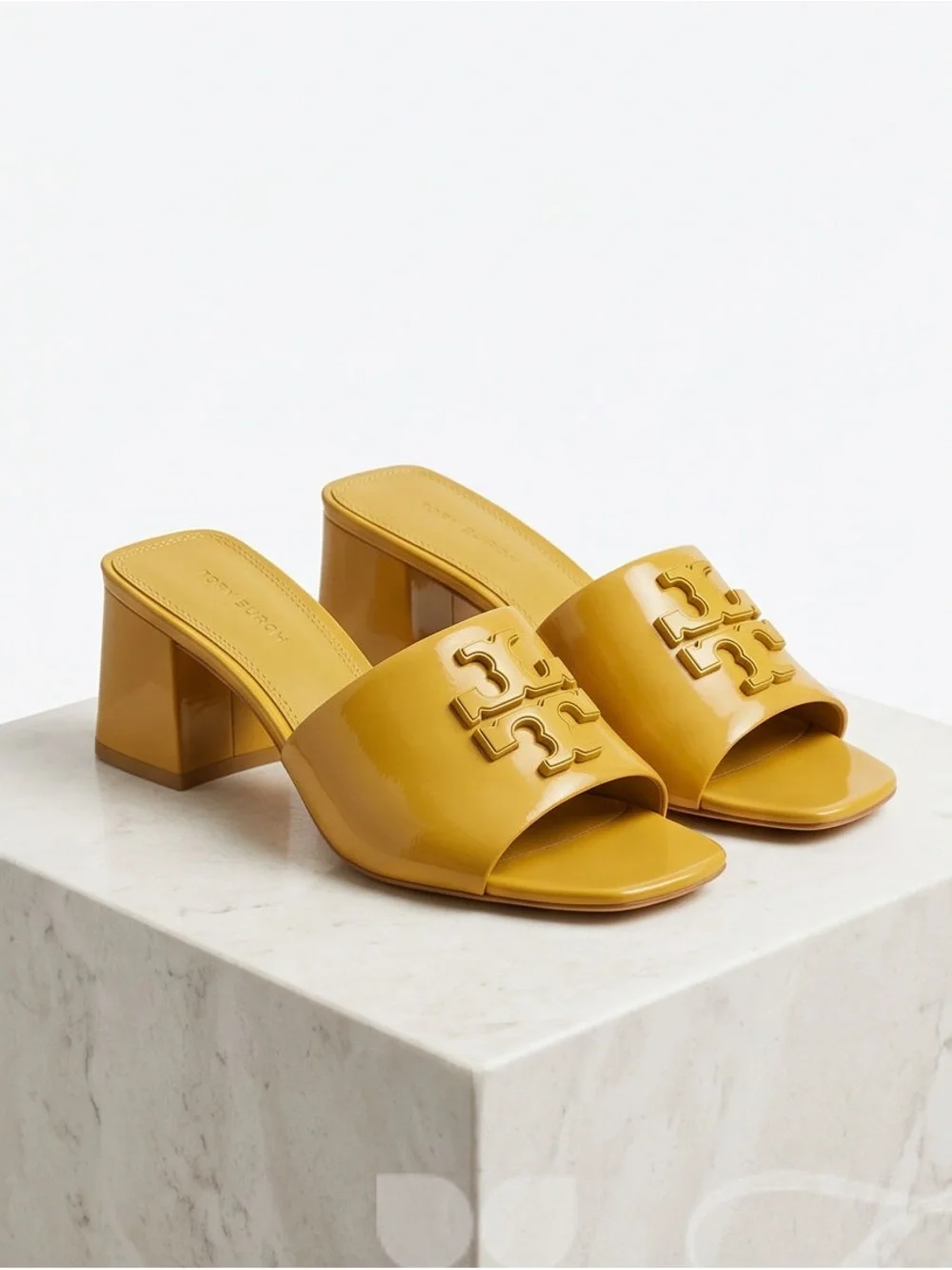Tory Burch Patent Slide Mules 7 in Yellow